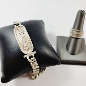Egyptian Cartouche bracelet and ring set sterling